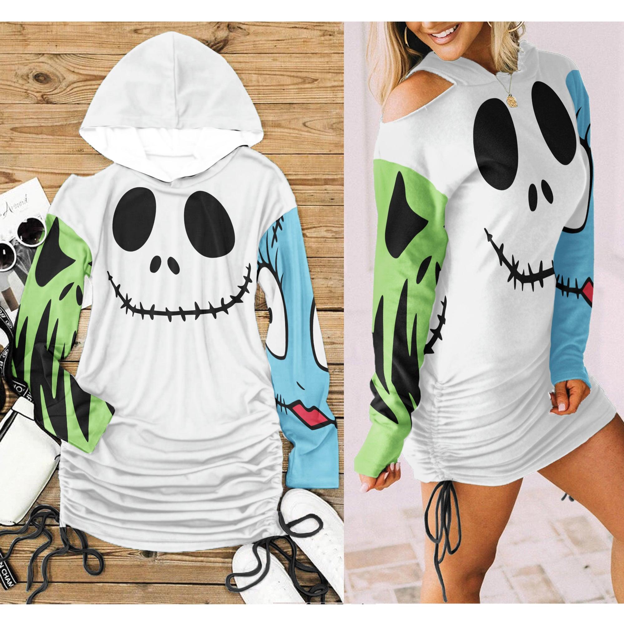 Nightmare Smile Open Shoulder Dress Hoodie - Wonder Skull