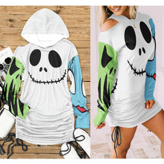 Nightmare Smile Open Shoulder Dress Hoodie - Wonder Skull