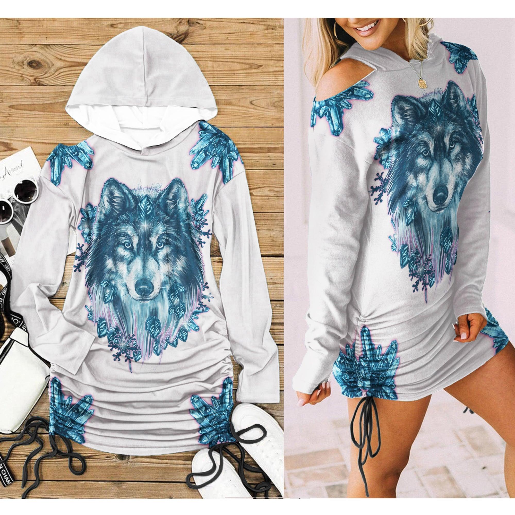 Pink Pastel Crytal Wolf One Shoulder Dress For Women - Wonder Skull