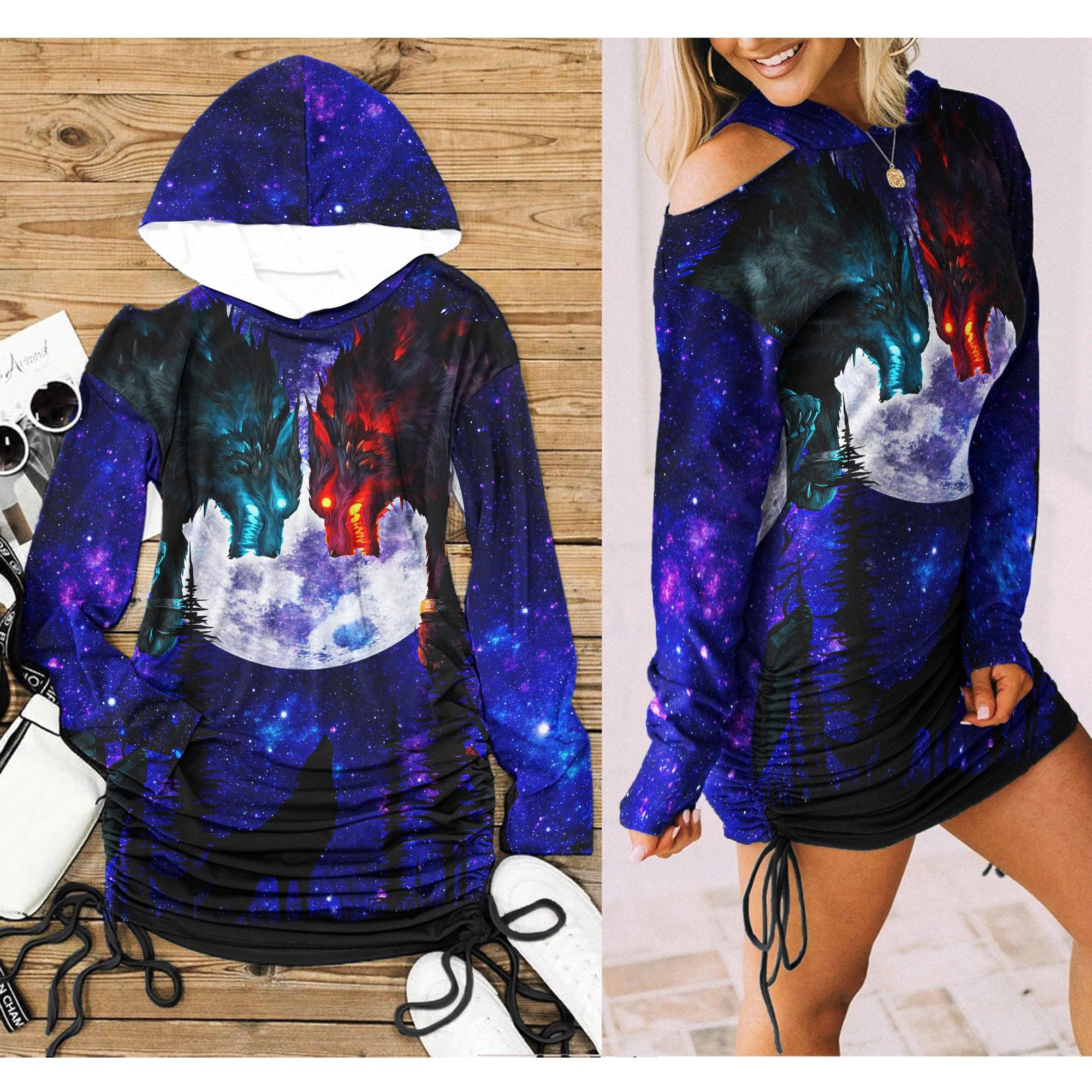 Wolf Warriors One Shoulder Dress For Women - Wonder Skull