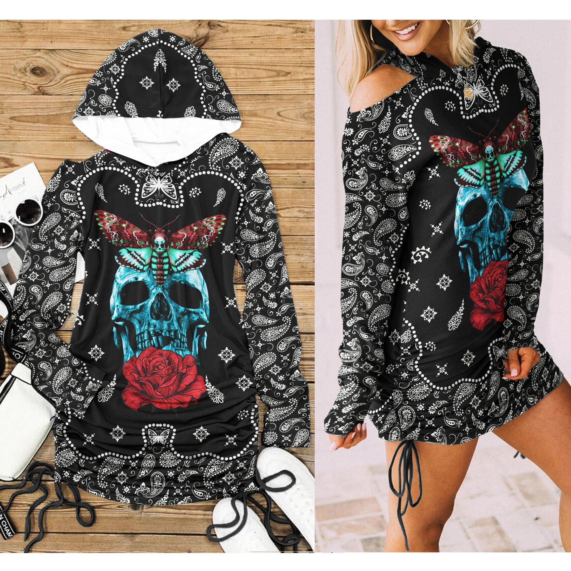 Gothic Skull Mandala One Shoulder Dress For Women - Wonder Skull