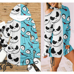 Mix Match SaJack Open Shoulder Dress Hoodie - Wonder Skull