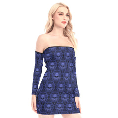 Blueberry Skull Ornament Off-shoulder Back Lace-up Dress - Wonder Skull