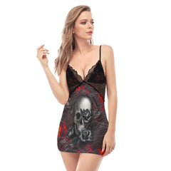 Skull Lava And Black Roses Lace Chemise Nightgown - Wonder Skull