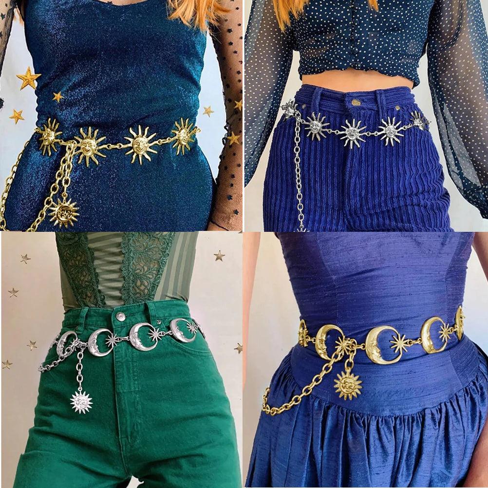Multi Selection Sun Moon Belt, Beautiful Golden And Silver Accesories For Women - Wonder Skull