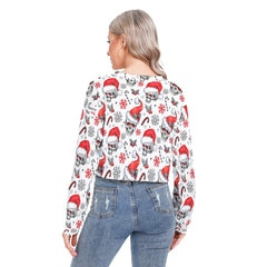Skull Pattern Long Sleeve Sweatshirt With Hem Drawstring - Wonder Skull