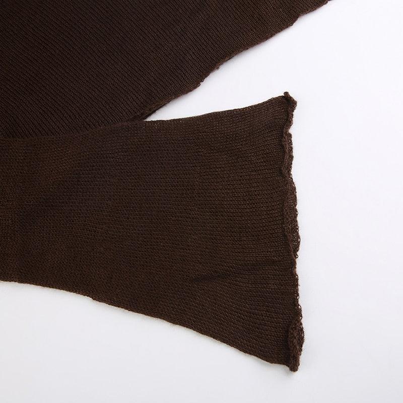 Solid Basic Knitted Crop Top, Fashionable Sun Protection Long Sleeve O-Neck For Women - Wonder Skull