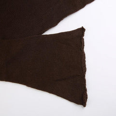 Solid Basic Knitted Crop Top, Fashionable Sun Protection Long Sleeve O-Neck For Women - Wonder Skull