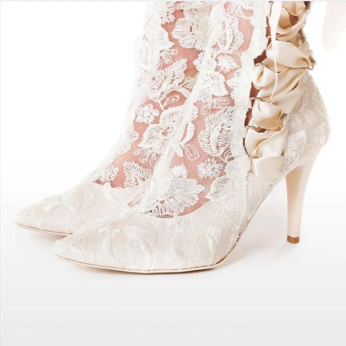 Over Knee Stiletto Boots, Beautiful Tie Side Bridal High Heel For Women - Wonder Skull