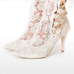 Over Knee Stiletto Boots, Beautiful Tie Side Bridal High Heel For Women - Wonder Skull