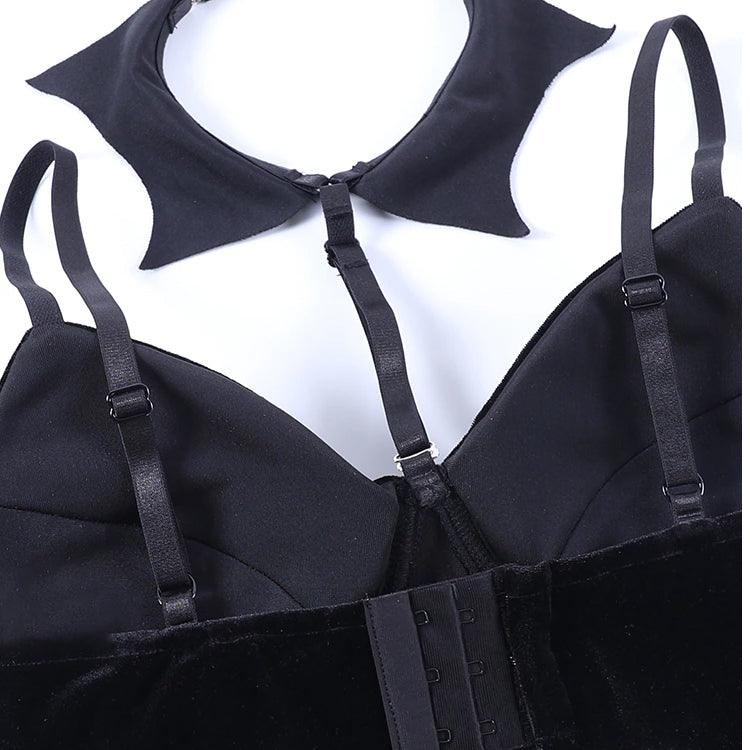 Gothic Velvet Bat Corset, Sexy Spaghetti Crop Top For Women - Wonder Skull