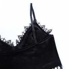 Gothic Velvet 2 Piece Sleepwear, Sexy Sleeveless Croptop & Short Bottom For Women - Wonder Skull