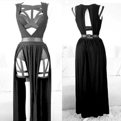 Gothic Split Long Dress, Sexy Vestido Bustier For Women - Wonder Skull