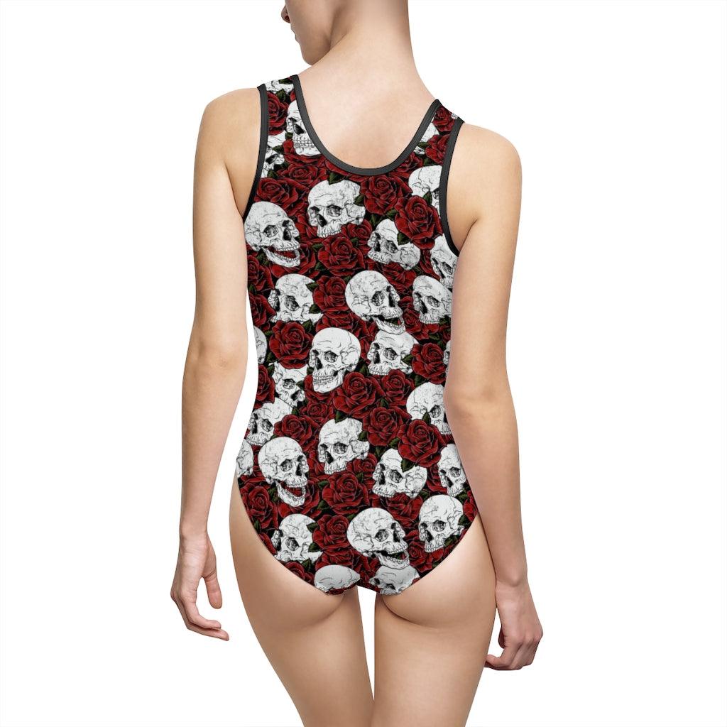 Skull And Red Rose Women's Classic One-Piece Swimsuit - Wonder Skull