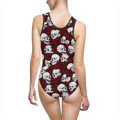 Skull And Red Rose Women's Classic One-Piece Swimsuit - Wonder Skull