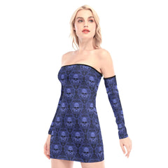 Blueberry Skull Ornament Off-shoulder Back Lace-up Dress - Wonder Skull