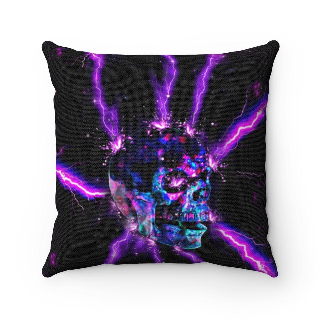 Purple Lightning Skull Spun Polyester Square Pillow - Wonder Skull