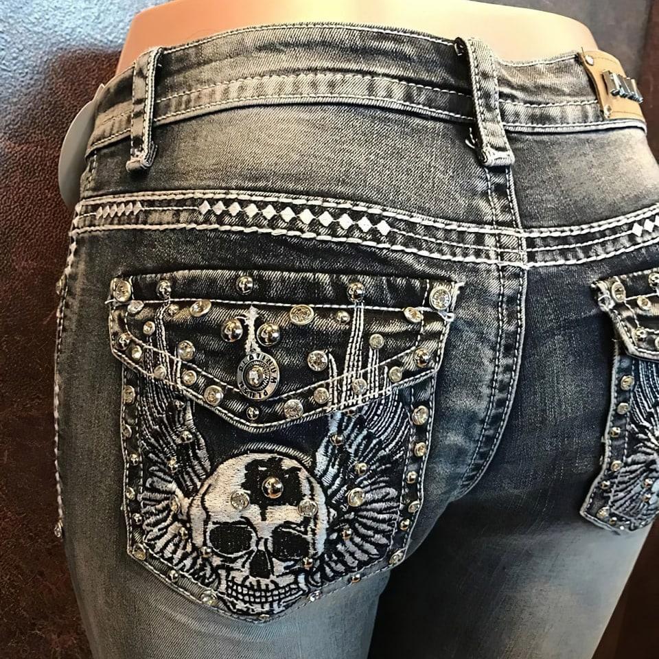 Beauty Dark Grey Skull Jeans For Women - Wonder Skull