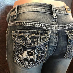 Beauty Dark Grey Skull Jeans For Women - Wonder Skull