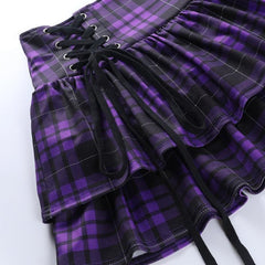 Gothic Double-Layer Short Skirt, Lace-up Eyelet Check Bottom Clothes For Women - Wonder Skull