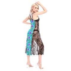 Skull & Boo Purple Pattern All-Over Print Women Lace Cami Cross Back Dress - Wonder Skull