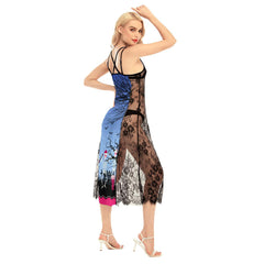 Mexico Skull All-Over Print Women Lace Cami Cross Back Dress - Wonder Skull