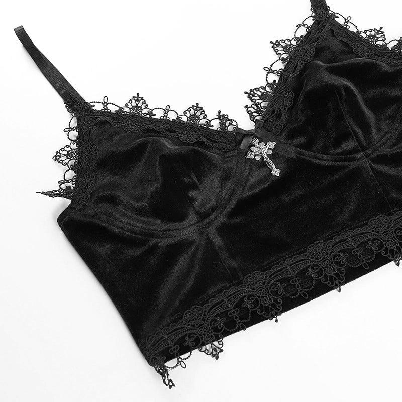 Gothic Velvet 2 Piece Sleepwear, Sexy Sleeveless Croptop & Short Bottom For Women - Wonder Skull