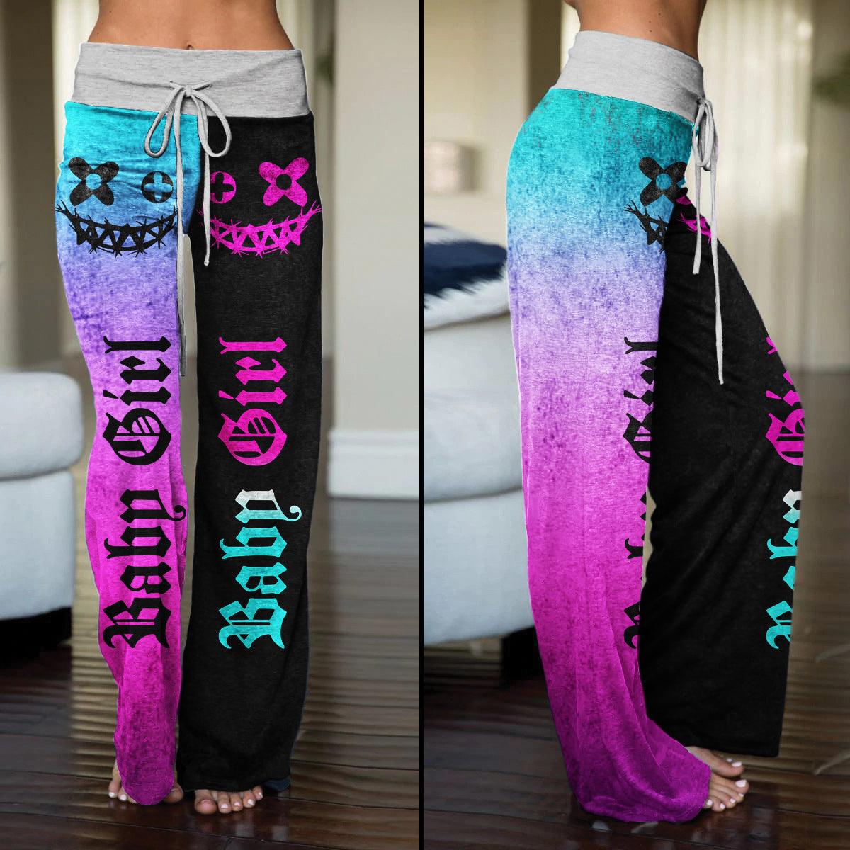 Color Block Skull Smile High-Waisted Wide leg pants - Wonder Skull