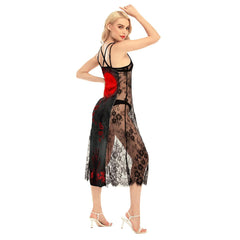 Bloody Straw Man All-Over Print Women Lace Cami Cross Back Dress - Wonder Skull