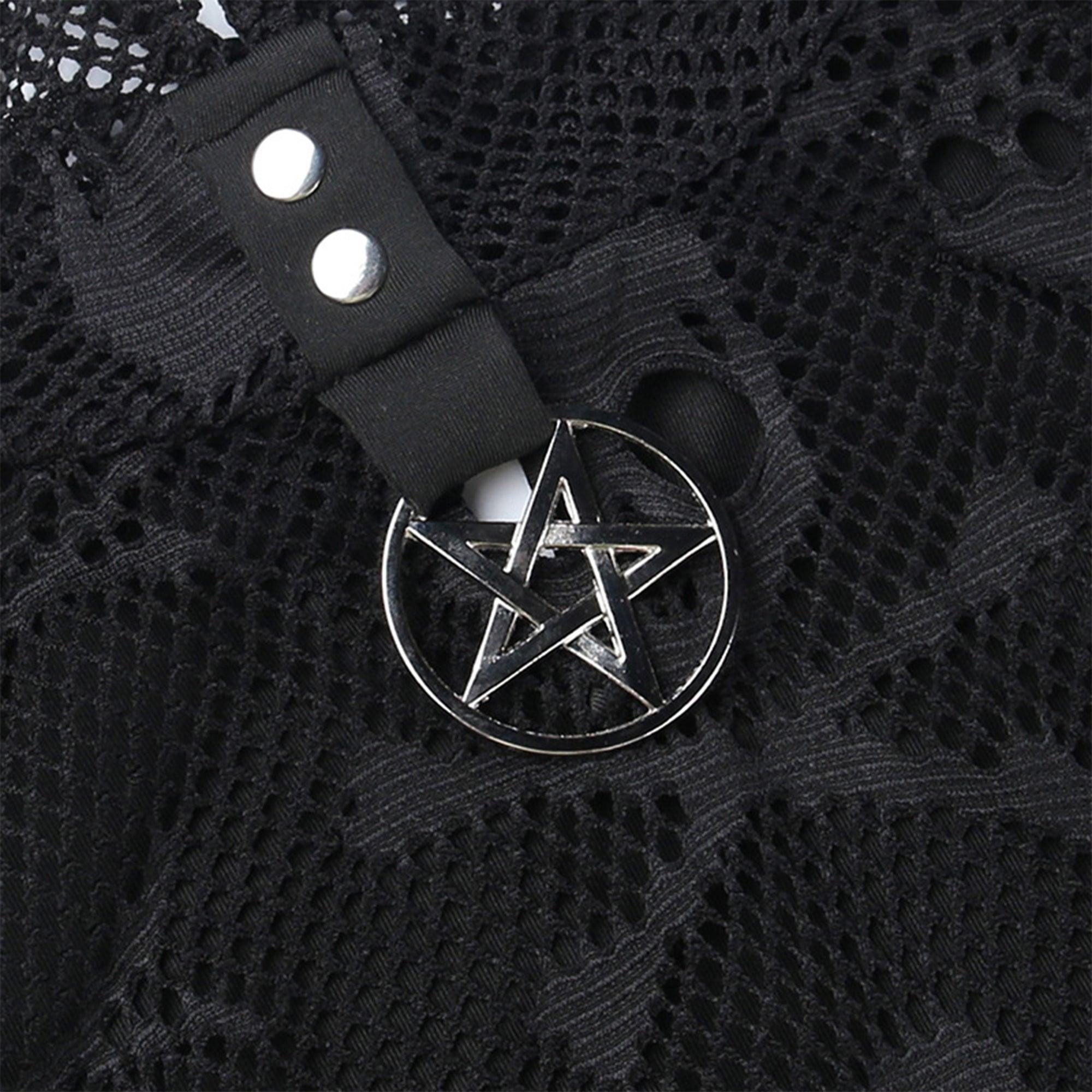 Gothic Skull Printed Tee Top, Cool Fishnet Sleeve For Women - Wonder Skull