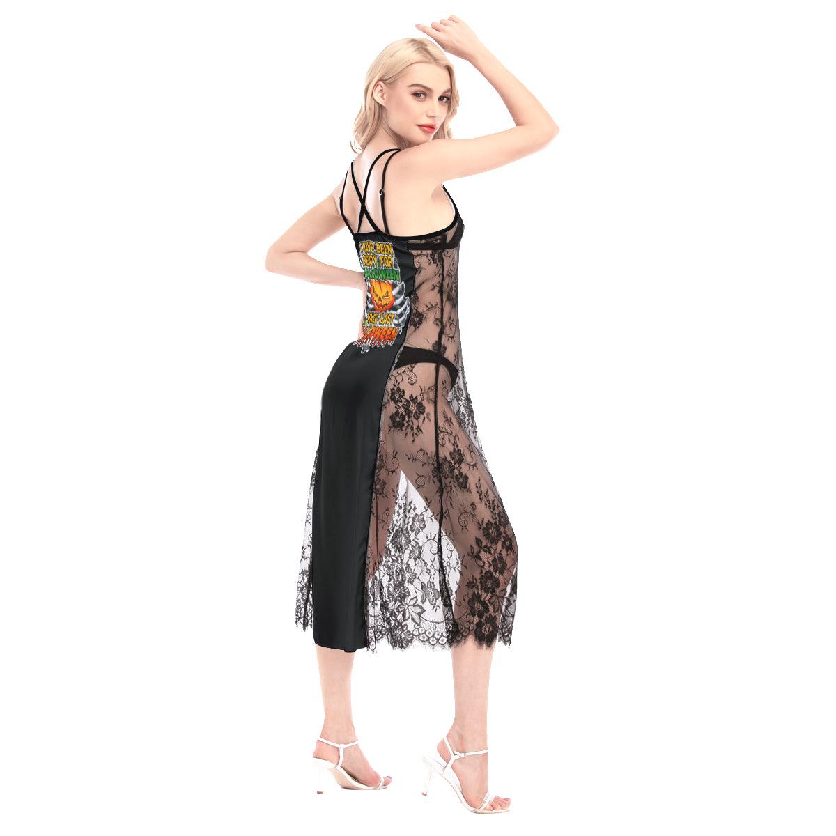 Halloween I Have Been Ready All-Over Print Women Lace Cami Cross Back Dress - Wonder Skull
