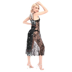 Halloween Red Black Pumpkin Tree Women Lace Cami Cross Back Dress - Wonder Skull