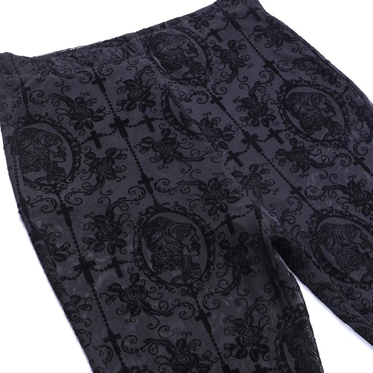 Gothic Floral Flare, Sexy See Through Wide Pants For Women - Wonder Skull