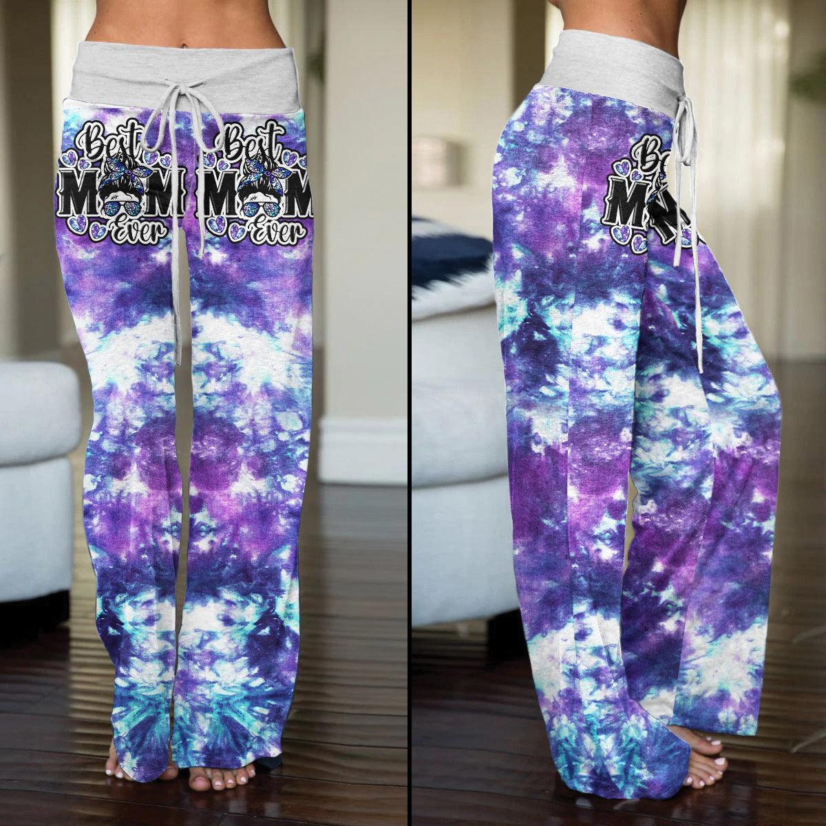 Purple Cloud Skull Mom High-waisted Wide Leg Pants - Wonder Skull