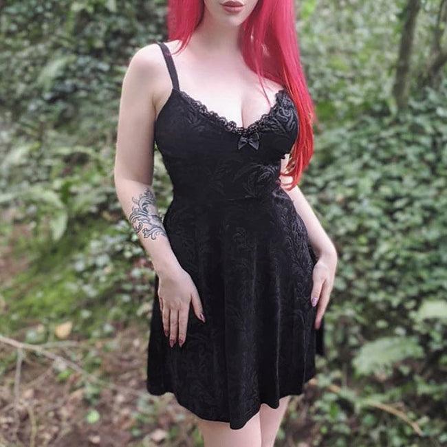 Gothic Floral Skull Lace Girdle Skirt, Charming Sleeveless Dress For Women - Wonder Skull