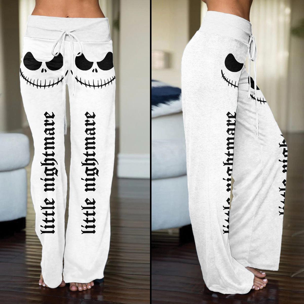 White Skull Nightmare High-waisted Wide Leg Pants - Wonder Skull