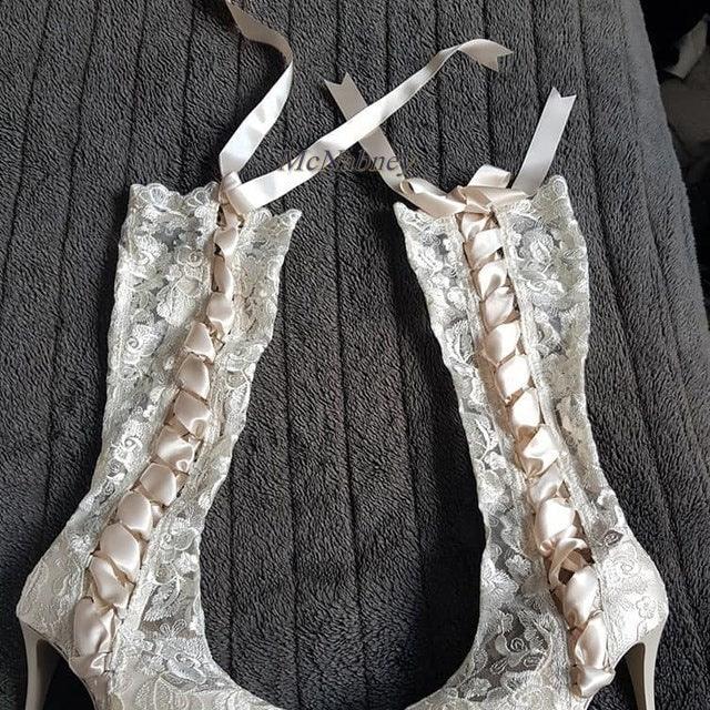 Over Knee Stiletto Boots, Beautiful Tie Side Bridal High Heel For Women - Wonder Skull