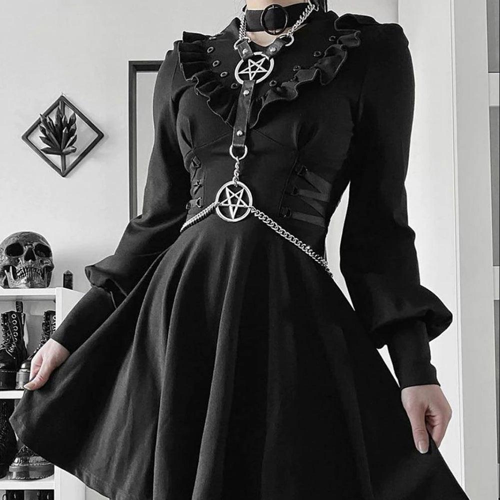 Punk Pentagram Faux Leather Harness Bra, Savage Body Cage Chest For Women - Wonder Skull