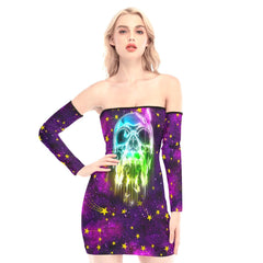 Galaxy Skull Off-shoulder Back Lace-up Dress - Wonder Skull