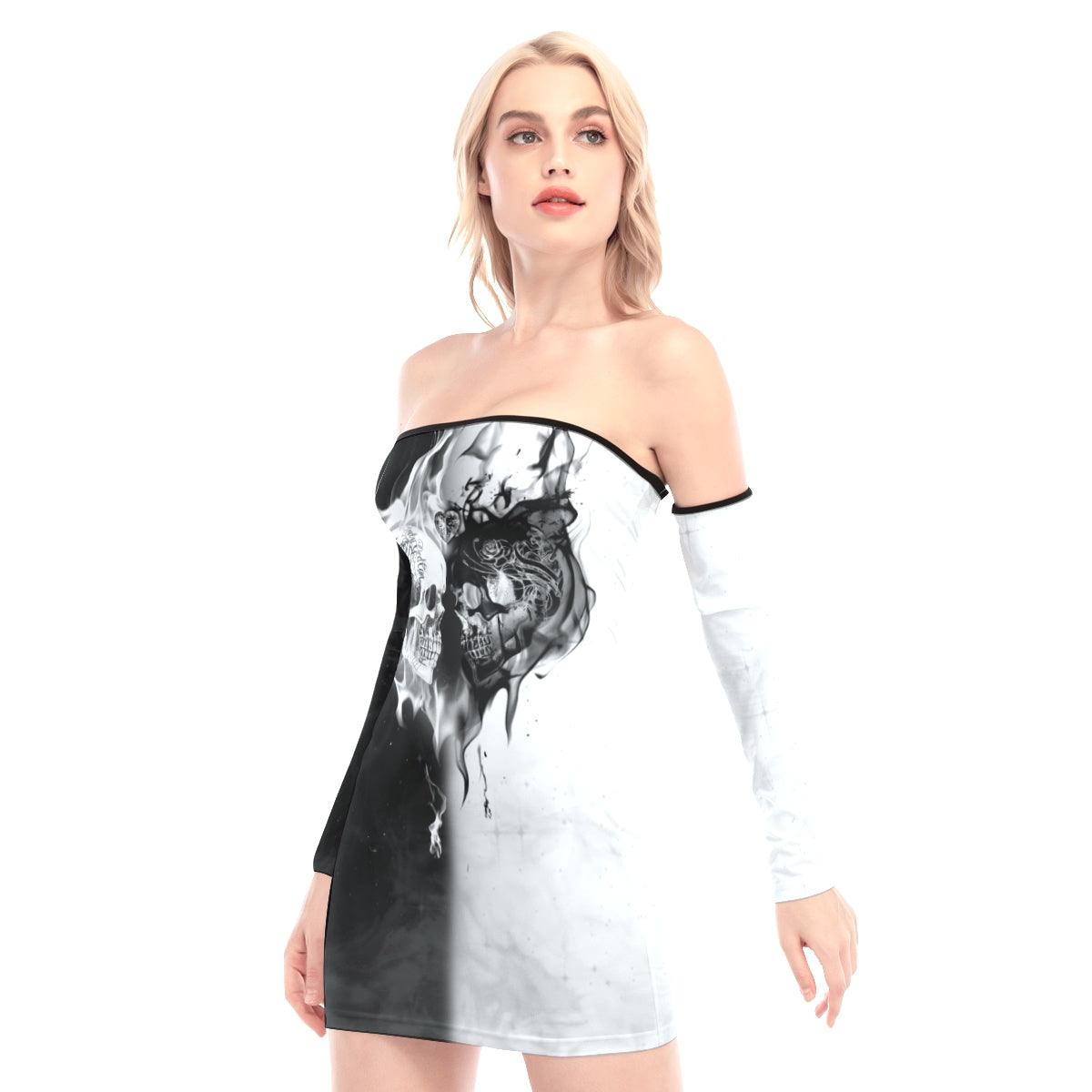 Fire Heart Skull Off-shoulder Back Lace-up Dress - Wonder Skull