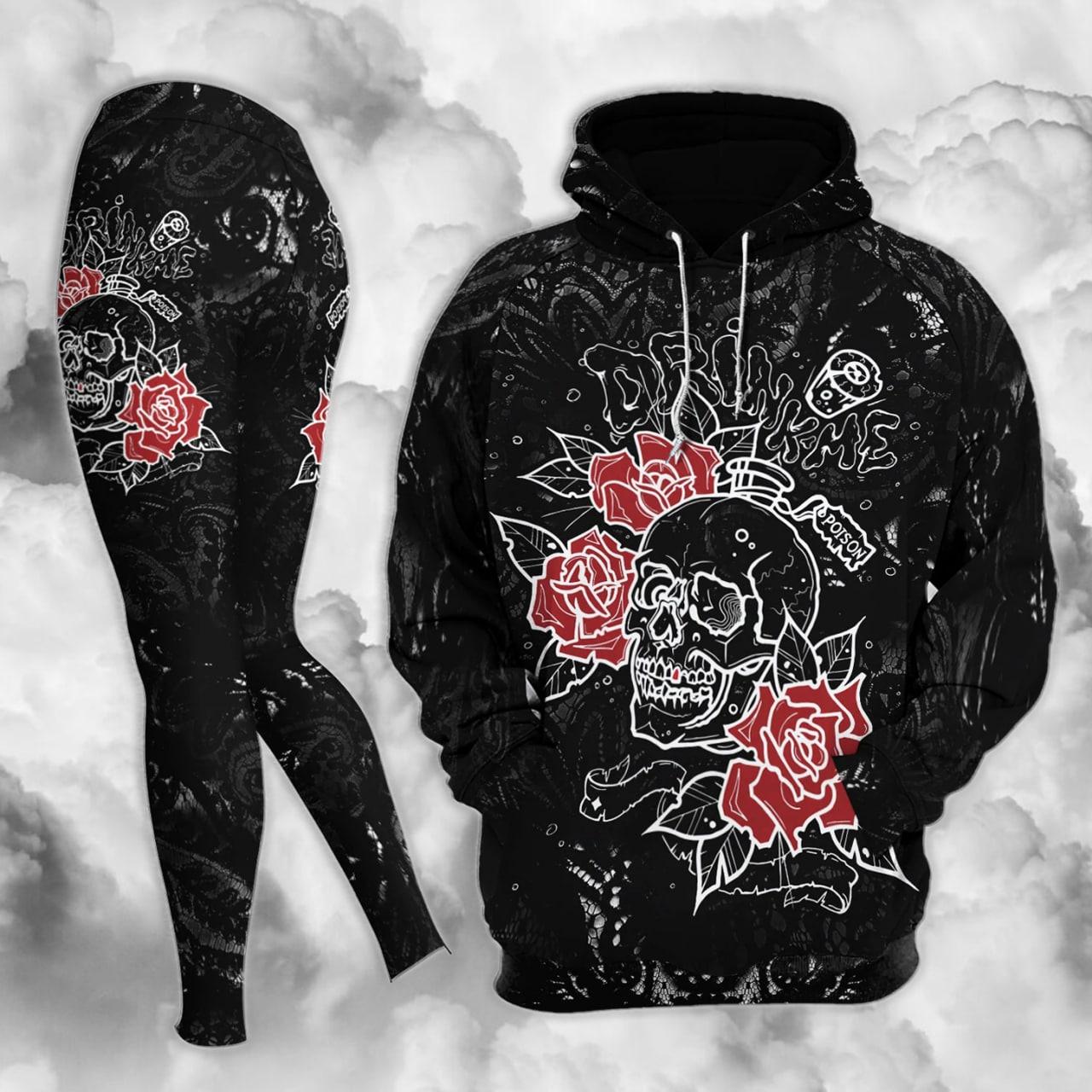 Gothic Skull Rose Combo Hoodie and Leggings - Wonder Skull