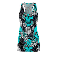 Turquoise Skull And Flowers Women's Cut & Sew Racerback Dress - Wonder Skull