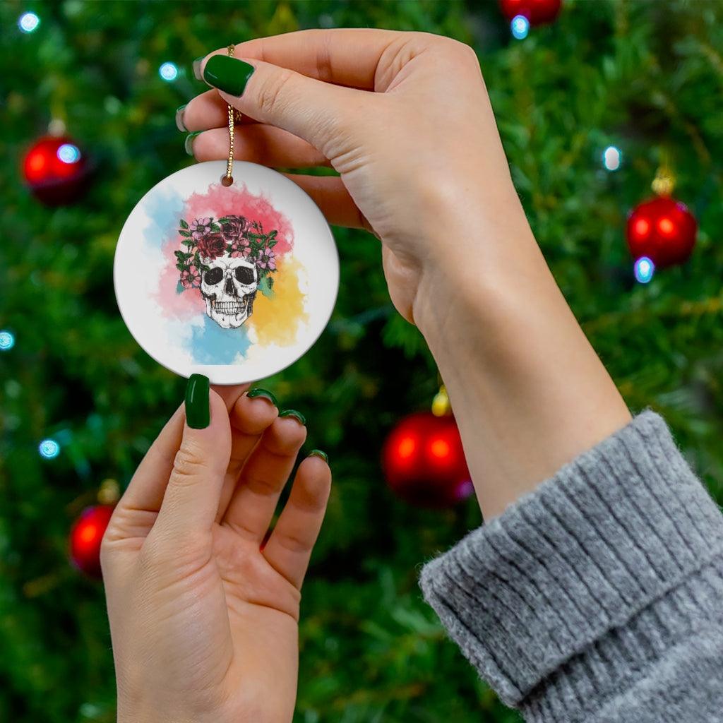Watercolor Skull Wearth Ceramic Ornaments - Wonder Skull