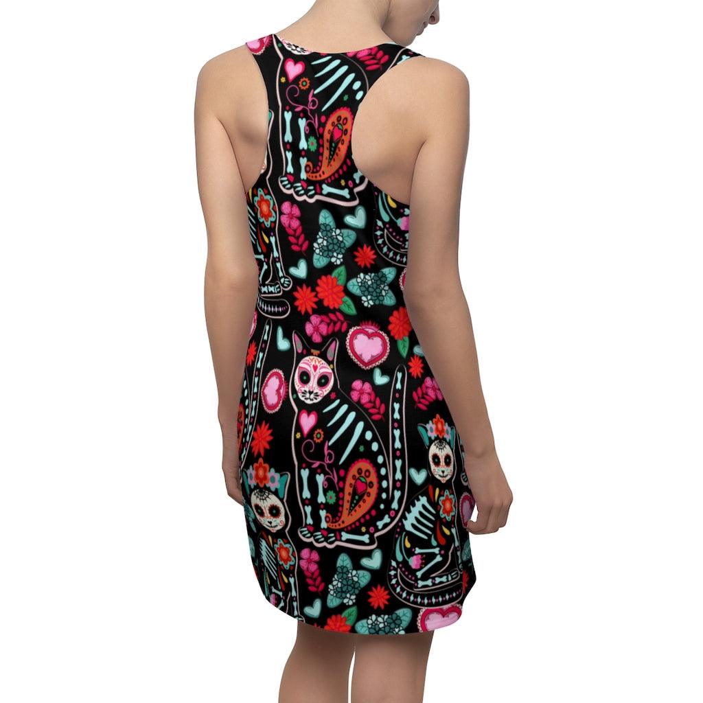 Gothic Skull Cats Women's Cut & Sew Racerback Dress - Wonder Skull