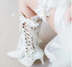 Over Knee Stiletto Boots, Beautiful Tie Side Bridal High Heel For Women - Wonder Skull