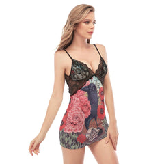 Colorful Flowers Raven Lace Chemise Nightgown - Wonder Skull