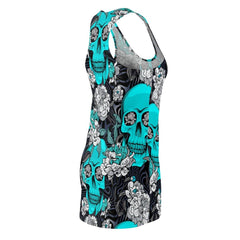 Turquoise Skull And Flowers Women's Cut & Sew Racerback Dress - Wonder Skull