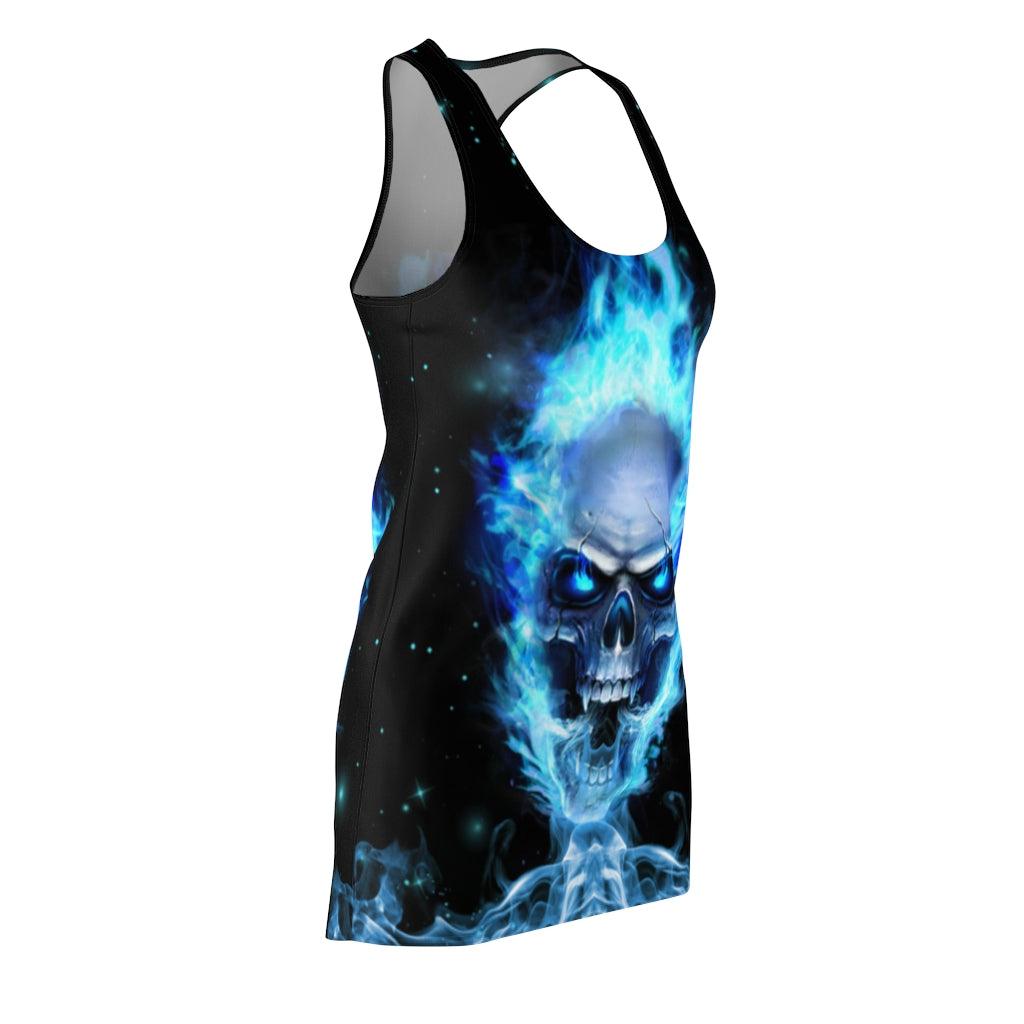 Fire Turquoise Skull Women's Cut & Sew Racerback Dress - Wonder Skull