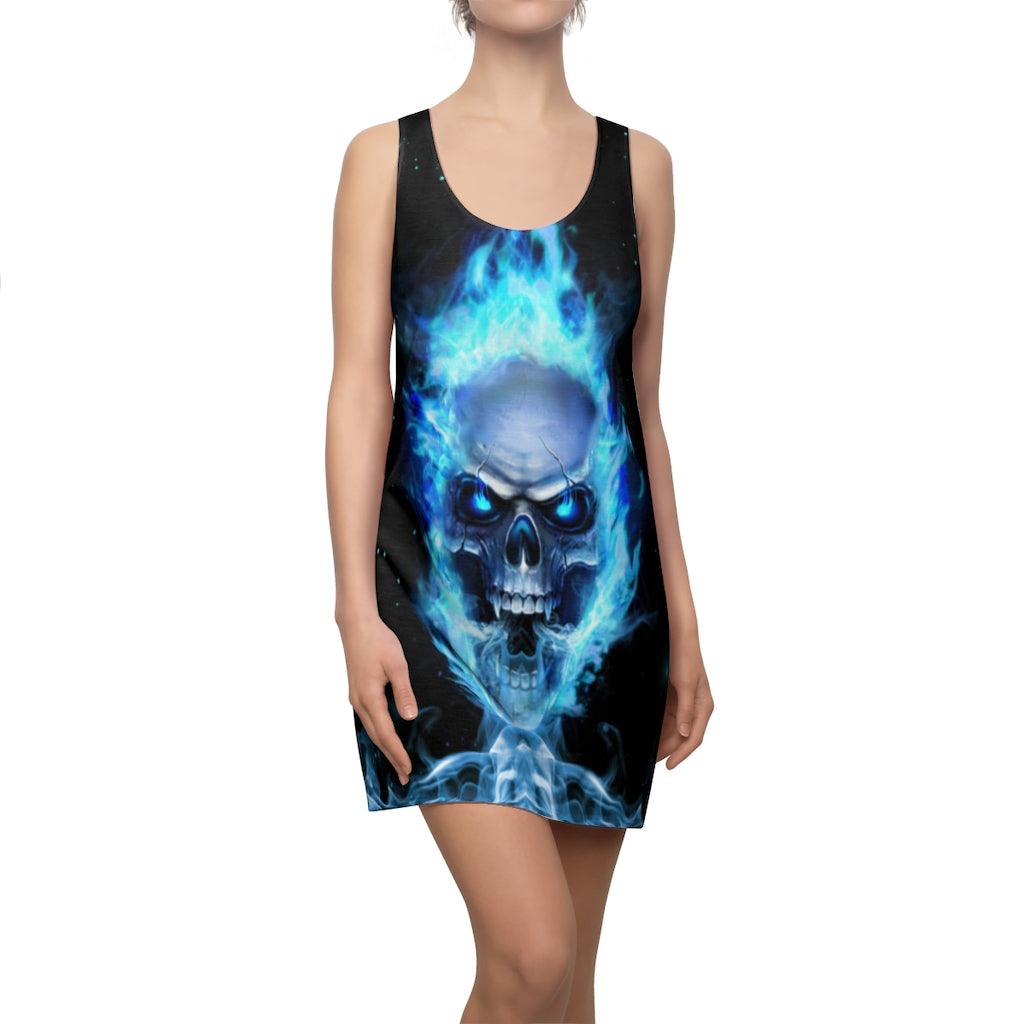 Fire Turquoise Skull Women's Cut & Sew Racerback Dress - Wonder Skull