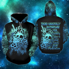 Tread Carefully Muthafuka Flower Skull Funny Hoodie For Women - Wonder Skull